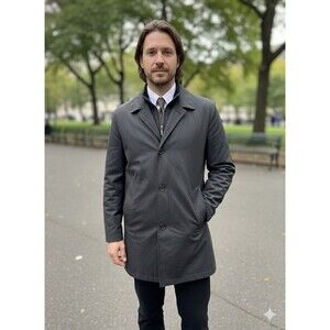 Jos A Bank Coat Men's L Black Travelers Collection Jacket Trenchcoat Quilt Lined